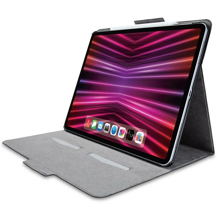 iPad Pro 12.9インチ 第6世代 ( 2022 ) 用 ケース ソフトレザー カバー 手帳型 スリープ対応 マグネット フラップ フリーアングル カードポケット付 ブラック