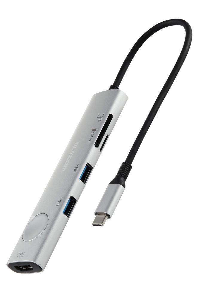 エレコム 画面ONOFFドッキングステーション(SDカードスロット付き) 8in1(Type-C×3/USB-A×2/HDMI×1/SD+microSD×1)（シルバー） DSTS080BPSV