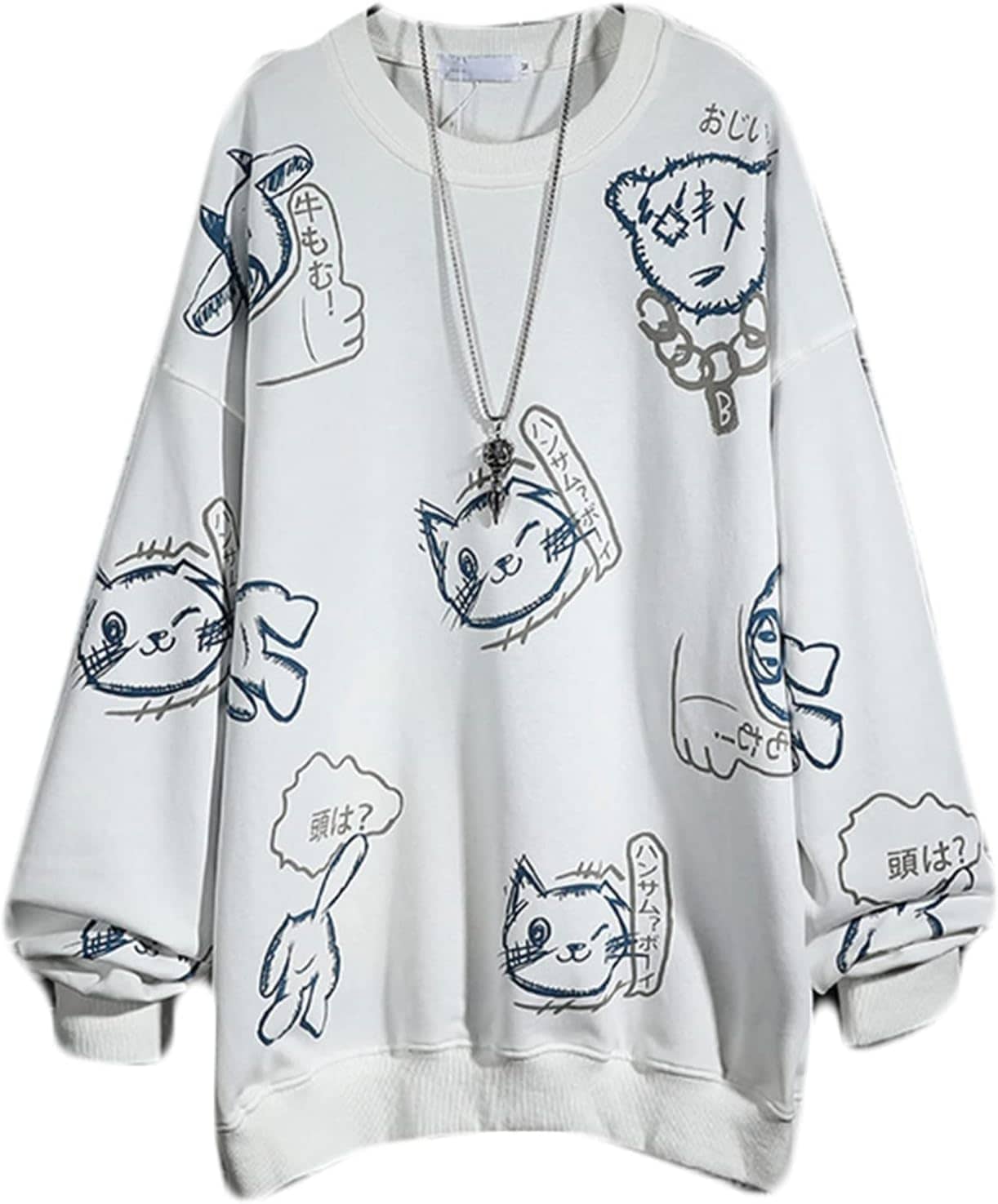 長袖シャツ パーカー レディース メンズ ねこ柄 プリント かわいい プルオーバー ファッション 通気性 伸縮性 クルーネック 体型パカー トップス トレーナー 柔らかい 丈長め カジュアル