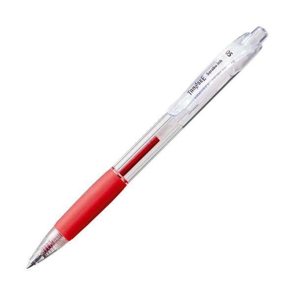 （まとめ）TANOSEE ノック式油性ボールペン（なめらかインク） 0.5mm 赤 （軸色：クリア） 1セット（50本） 3セット