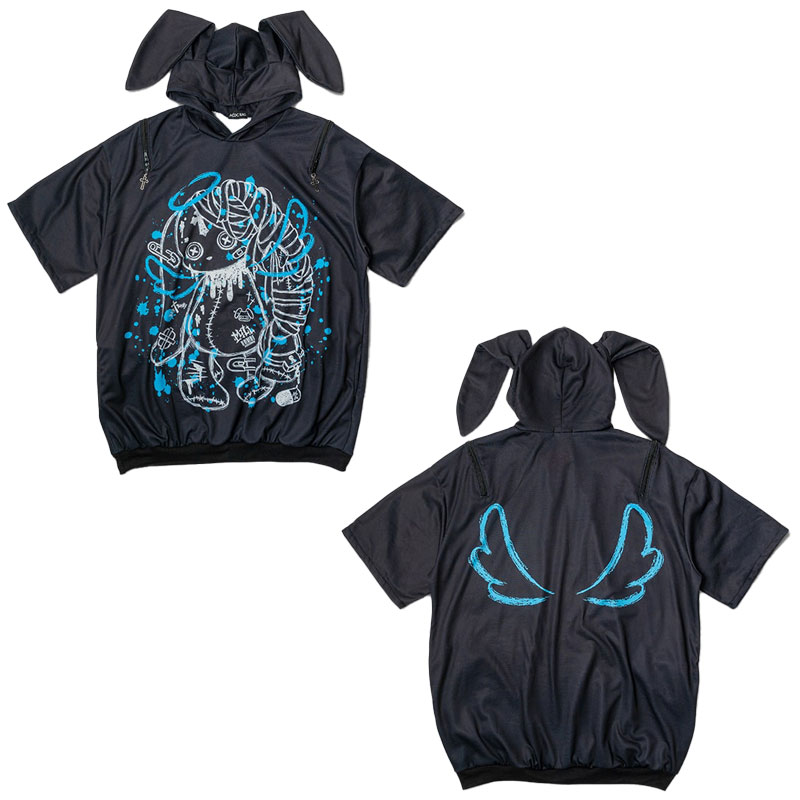 ACDC RAG [半袖]BLOODミル パーカー 原宿系 原宿 派手カワ ファッション パンク ロック サイバー うさぎ うさみみ ブラック/P.ブルー