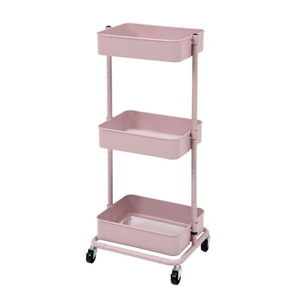 リビング収納 約幅42cm スモーキーピンク スチール キャスター付き 高さ調節可 トローリーワゴン 組立式 リビング ダイニング