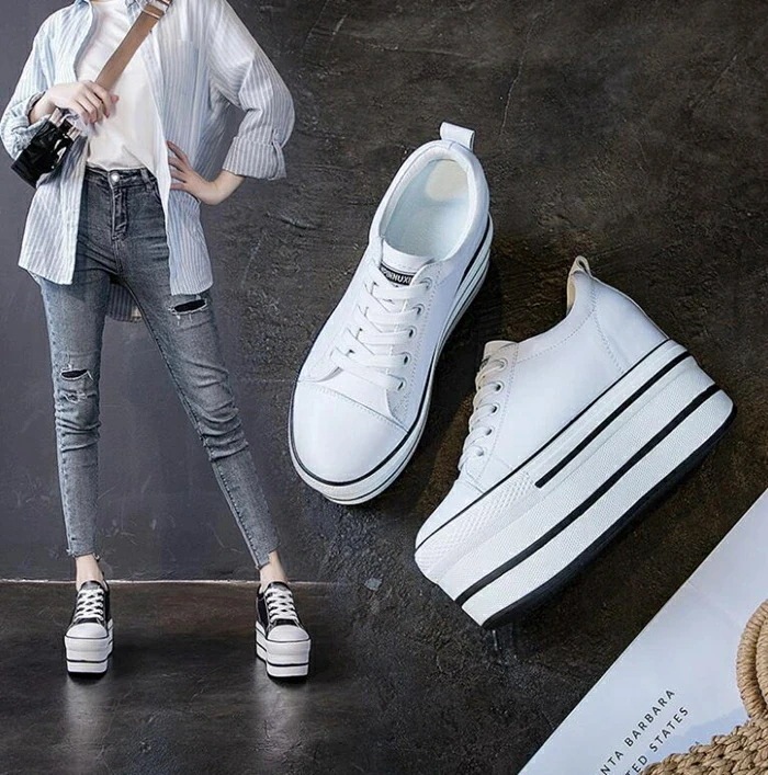 スニーカースリッポン厚底スニーカーレディース靴 ハイカットスニーカー インヒール スニーカー レディース ウェッジソール スニーカー 歩きやすい 【即納】超厚底スニーカー（ホワイト白ブラック黒）原