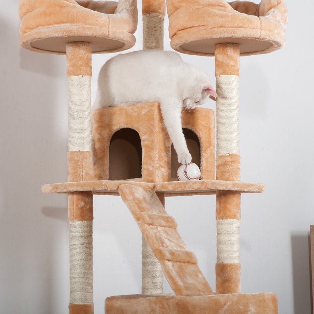 【国内出荷】【元SKU:TX020828】キャットタワー 据え置き おしゃれ 全高185cm 爪とぎ 麻紐　豪華なハウス付き 隠れ家 バスケット 多頭飼い ベージュbeige【ヤマト】