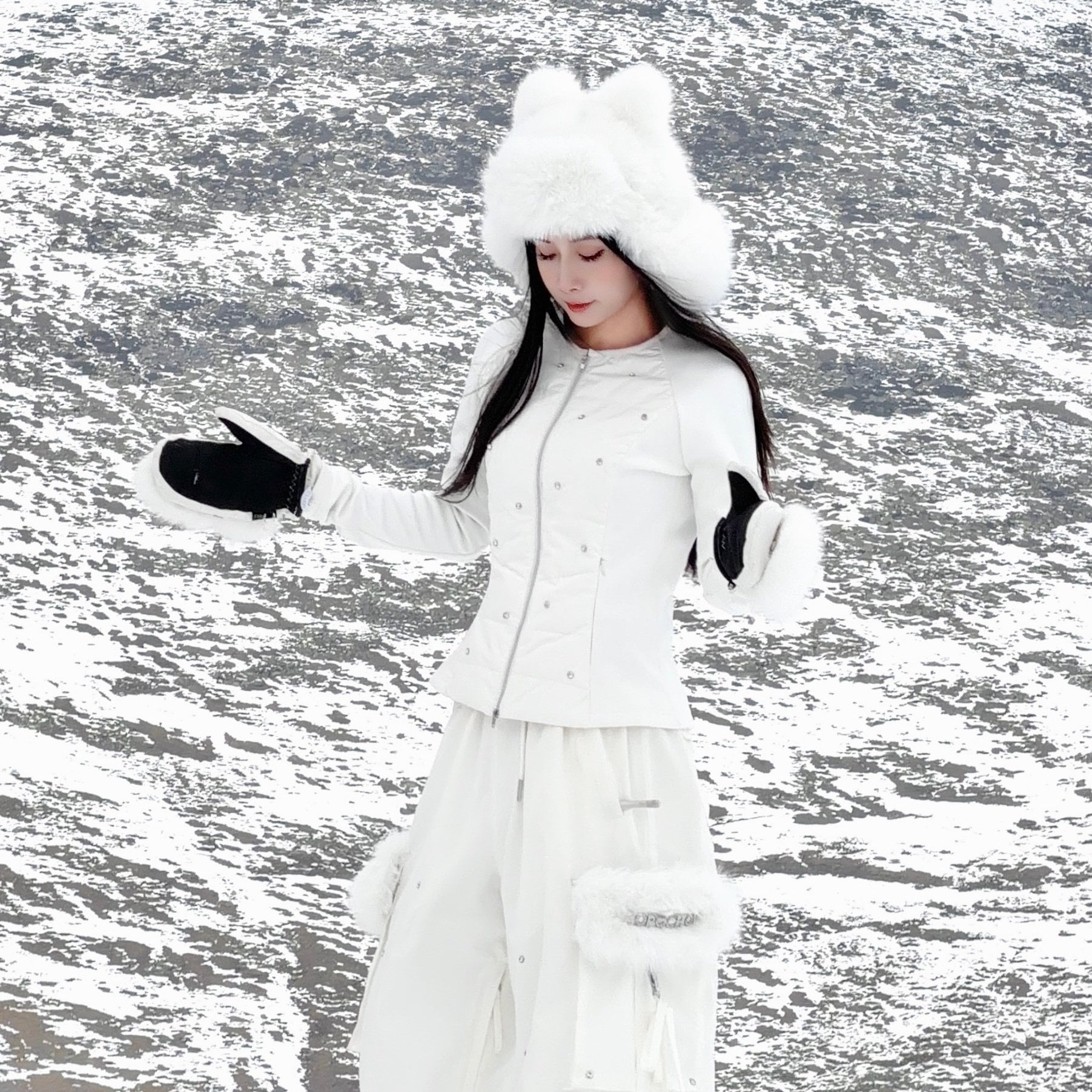 帽子 スキー もこもこ ふわふわ 耳あて ピンク 白 黒 2025 2026 かわいい クマの耳 スキー帽子 防寒 スノーボード帽子 スノーボードウェア用品