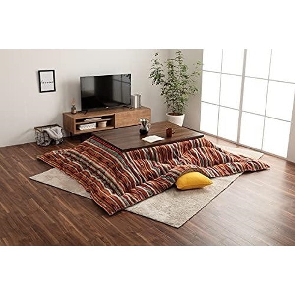 1151730043003 こたつ布団 長方形 日本製 シェニール ストライプ調 カラフル エスニック ブルー 約200×250cm メーカー直送