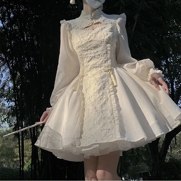 2024 春 ワンピース ロリータスカート コスプレ春秋 小さい人 金はやせていてチャイナ 超仙 デザイン感 スカートを改良します 結婚式 ドレス パーティードレス お呼ばれ 披露宴