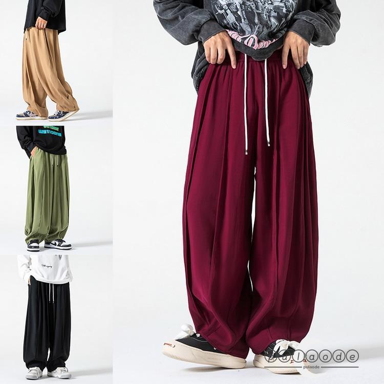 ワイドパンツ メンズ ファッション 秋服 秋物 バギーパンツ ロング丈 ボトムス 紐パン 無地 カジュアル ルーズ