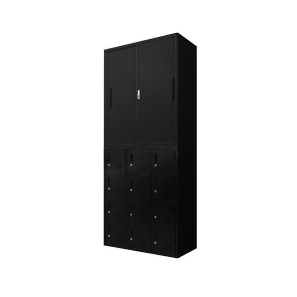 法人限定 Netforce FH-H12-2-W-BK ブラック FACILE 書庫 2台セット 引き違い書庫 12人用ロッカー 鍵付き スチール製 メーカー直送