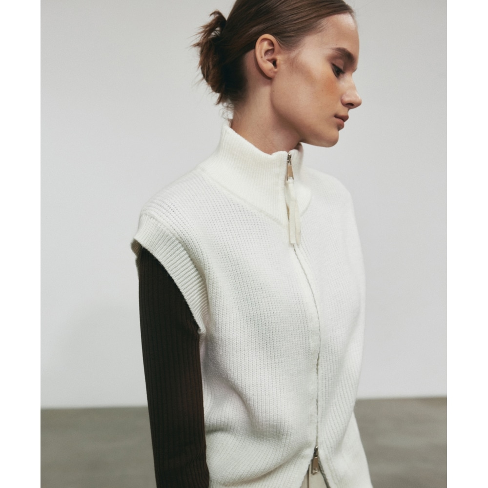 ニック&ニコールニコールニットジップアップベスト_アイボリー