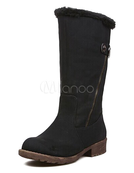 チャンキーヒールミッドカーフスノーブーツ