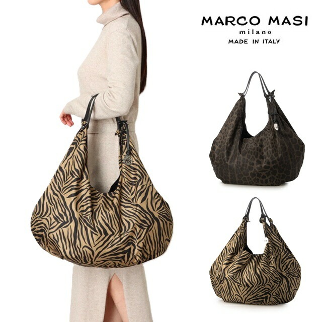 Marco Masi マルコマージ バッグ 3461 トートバッグ イタリア製 A4 大容量 肩掛け 買い物 マザーズバッグ レザー ナイロン ヒョウ柄 ゼブラ柄