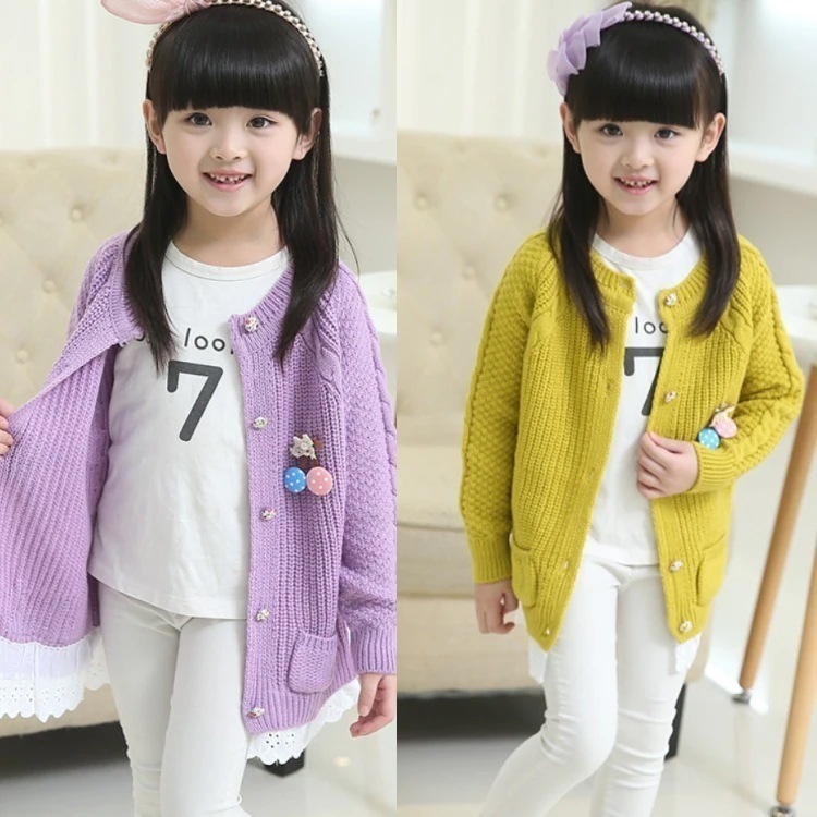 カーディガン 子供服 女子 フリル付 キッズ服 ロングカーディガン ニット 黄緑 紫色 イエロー パープル トップス ブラウス 長袖 110 120 130 140 150 160