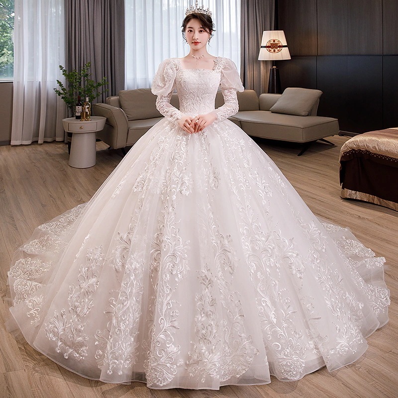 ウェディングドレス 2025 ブライダルメインヤーン レトロハイエンドテクスチャー重工業長袖冬プリンセス