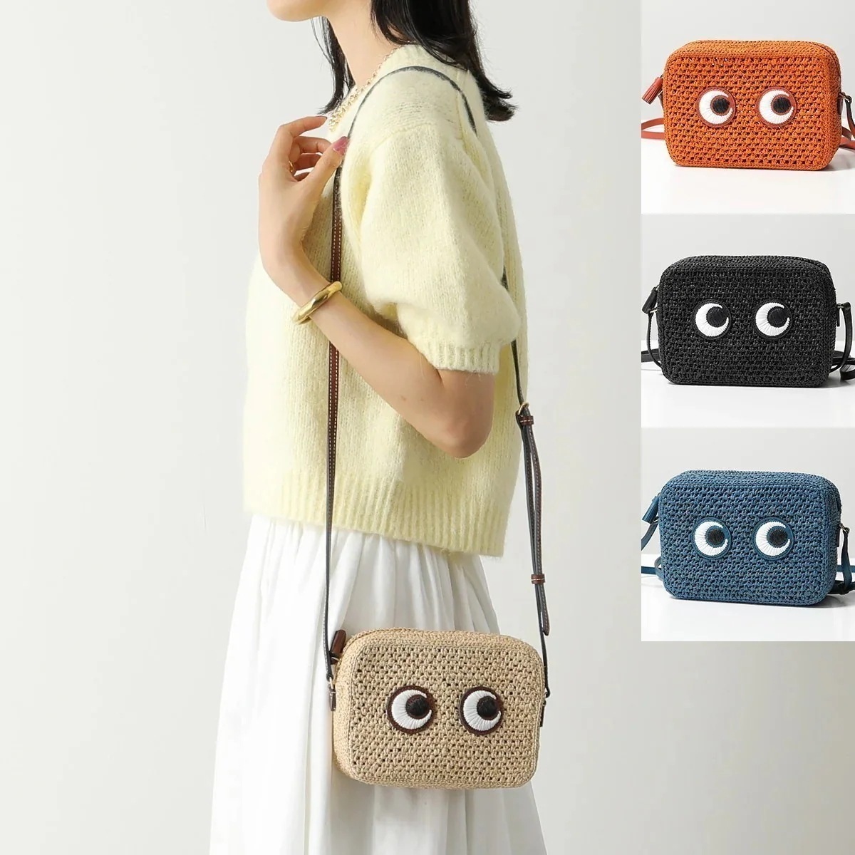 ANYA HINDMARCH アニヤハインドマーチ ショルダーバッグ Cross Body Raffia Eyes アイズ 168342 168328 1740