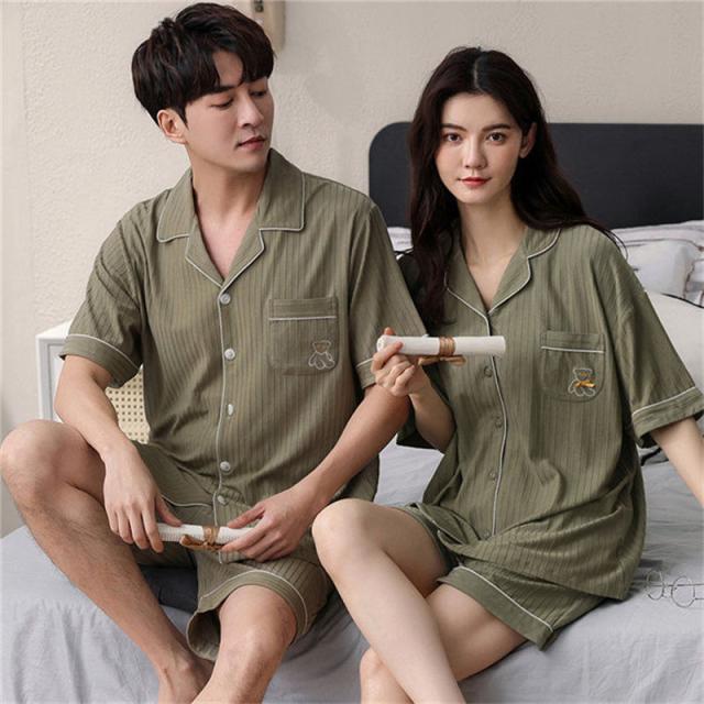 ペアパジャマ カップル ペア ルームウェア 夏 韓国風 クマ ペアルック パジャマ セットアップ 綿 寝巻き 部屋着 お揃い 寝間着 ギフト 結婚記念日