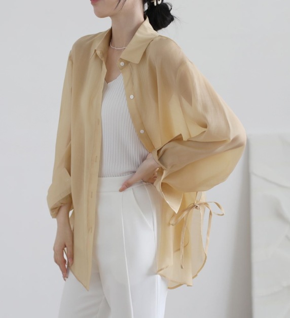 トップス モテアイテム シャツ ビッグT 長袖 透け感 シースルー 可愛い きれいめ 上品 おしゃれ かっこいい 可愛い ラブリー キュート ガーリー クール モード系 セクシー エレガント