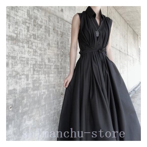ロングシャツワンピースモード風ノースリーブ2wayワンピレディースドレープフレアアシンメトリードレス夏