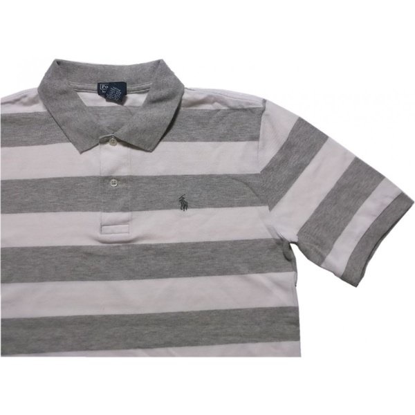 ボーイズサイズ 半袖 ボーダー ワンポイント 鹿の子 ポロシャツ グレイ boys PR2-129