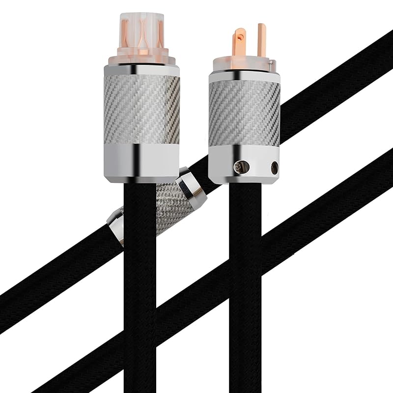 Monosaudio 10AWG HiFiオーディオ電源ケーブル 純銅 3ピン 125V/15A アンプ 電源ケーブル カーボンファイバー製シェル レッド純銅プラグ オーディオ用電源コード オーディオ
