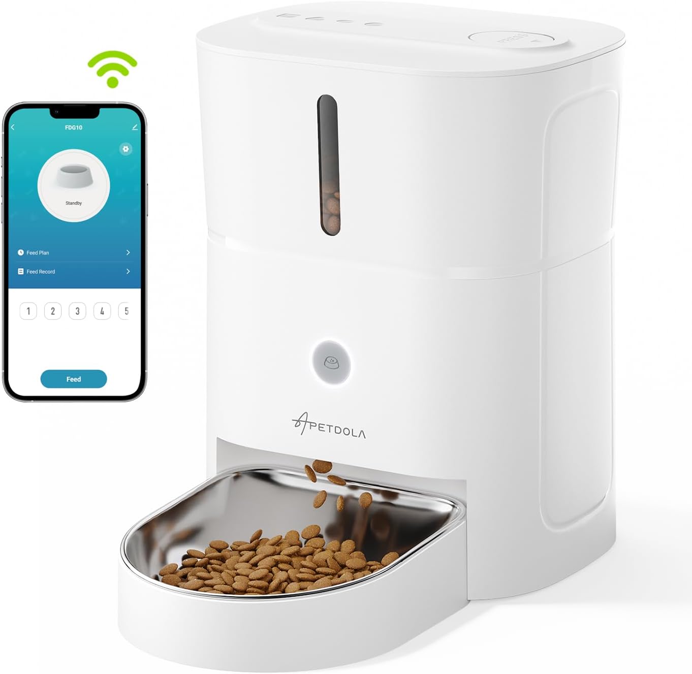 APD APETDOLA 自動給餌器 猫 定時定量 5G WiFi スマホ遠隔操作 音声録音 3L容量 2WAY給電 手動給餌可 自動餌やり機 鮮度保持 ステンレス皿 操作簡単 1日6食 犬用 ペット