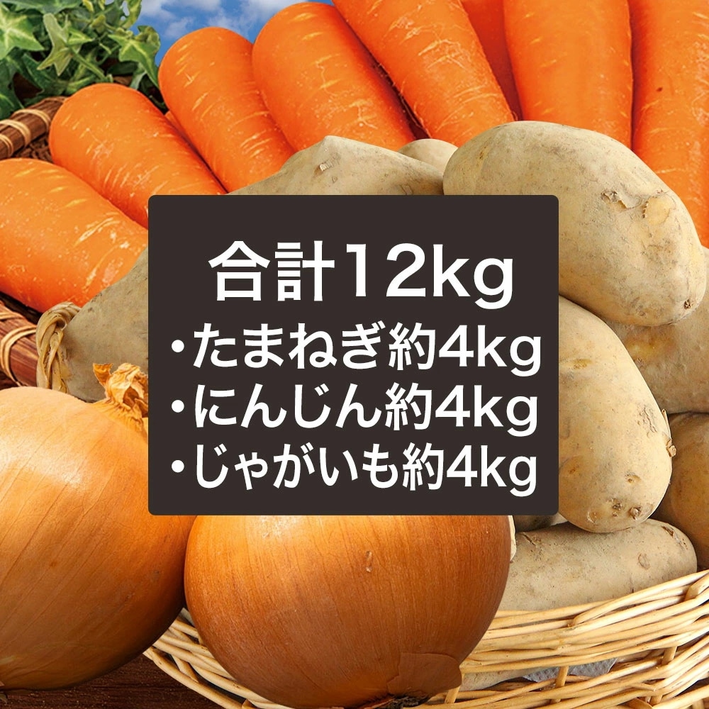 【12kg】野菜3種セット（たまねぎ・にんじん・じゃがいも）玉葱 人参 メークイン おうちごはん おうち時間 ご家庭用 大量 野菜
