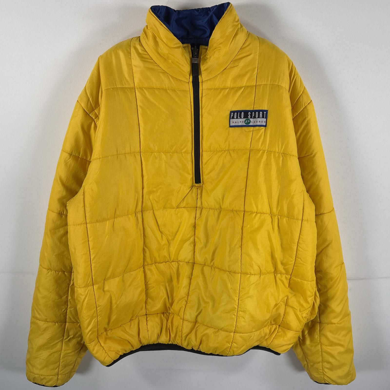 古着 90s/90年代 ポロスポーツ POLO SPORTS プルオーバー中綿ジャケット リバーシブル ハーフジップ ラルフローレン M イエロー メンズ