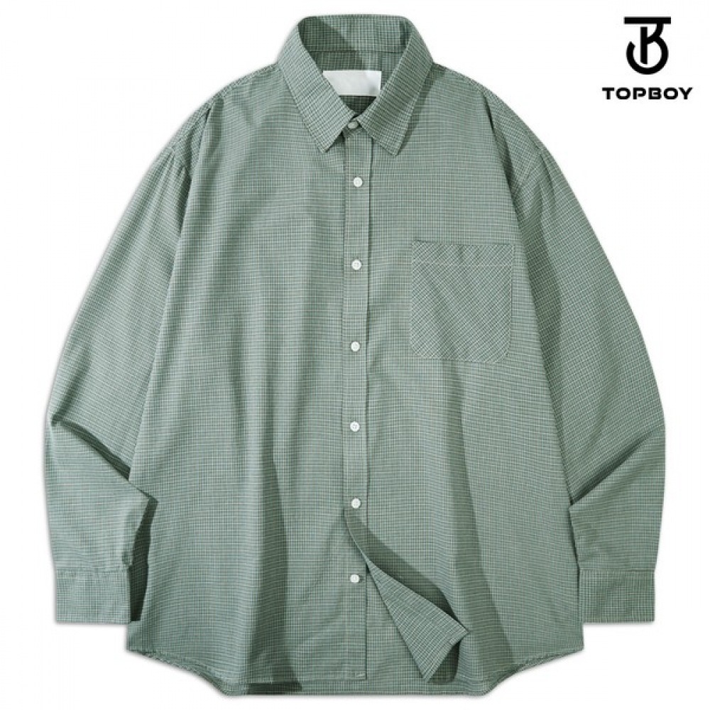 (TOPBOY) チェック柄チェックポケットオーバーフィット長袖シャツ (PN045)