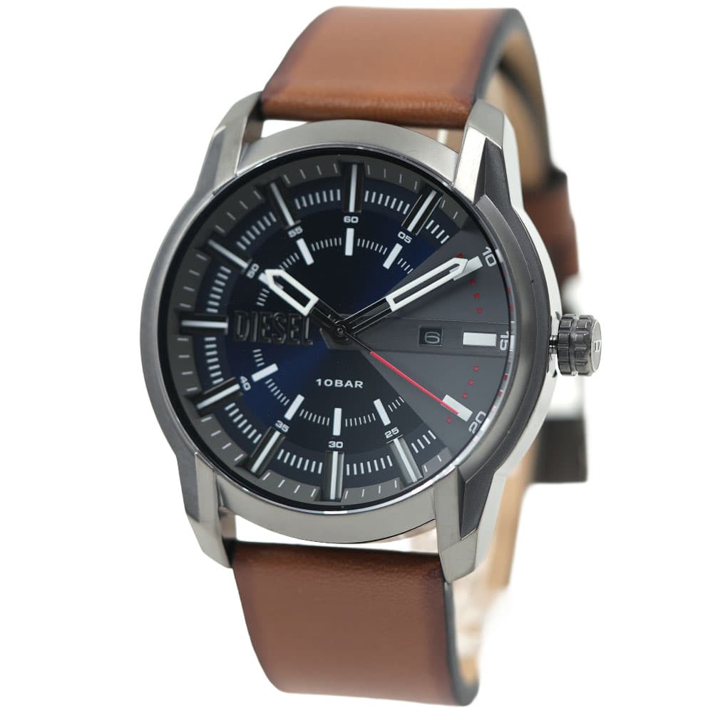 ディーゼル 腕時計 メンズ 日付カレンダー レザーベルト ブラウン ネイビー DIESEL DZ1784