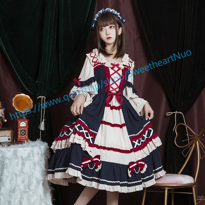 雪姫ロリータドレスクラシックプリンセス長袖ワンピースクリスマスハロウィン コスプレ スカート ロリスーツ ロリ可愛 メイド服 二次元 学園祭 文化祭
