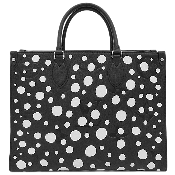 ルイヴィトン LOUIS VUITTON トートバッグ オンザゴー MM モノグラムアンプラント ブラック×ホワイト シルバー金具 草間彌生 M46389 RFID 【保存袋】【中古】