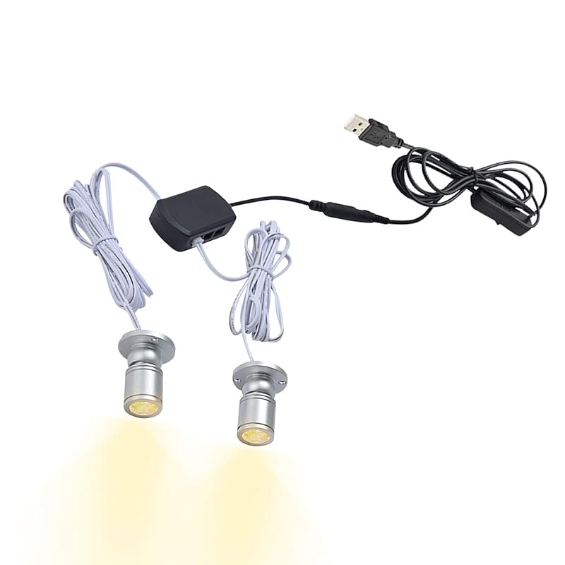 FSLiving 発光ユニット(電球色) 2灯式 調光機能付き ミニスポットライト ジュエリー ショーケース ディスプレイ 照明器具 ブラックシェル LEDユニット 電飾キット ミニ植物ライト LED