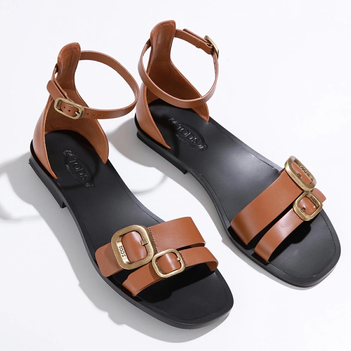 TODS トッズ サンダル XXW79C0DR50GOC レディース レザー ダブルベルト ストラップ フラット シューズ 靴 G807