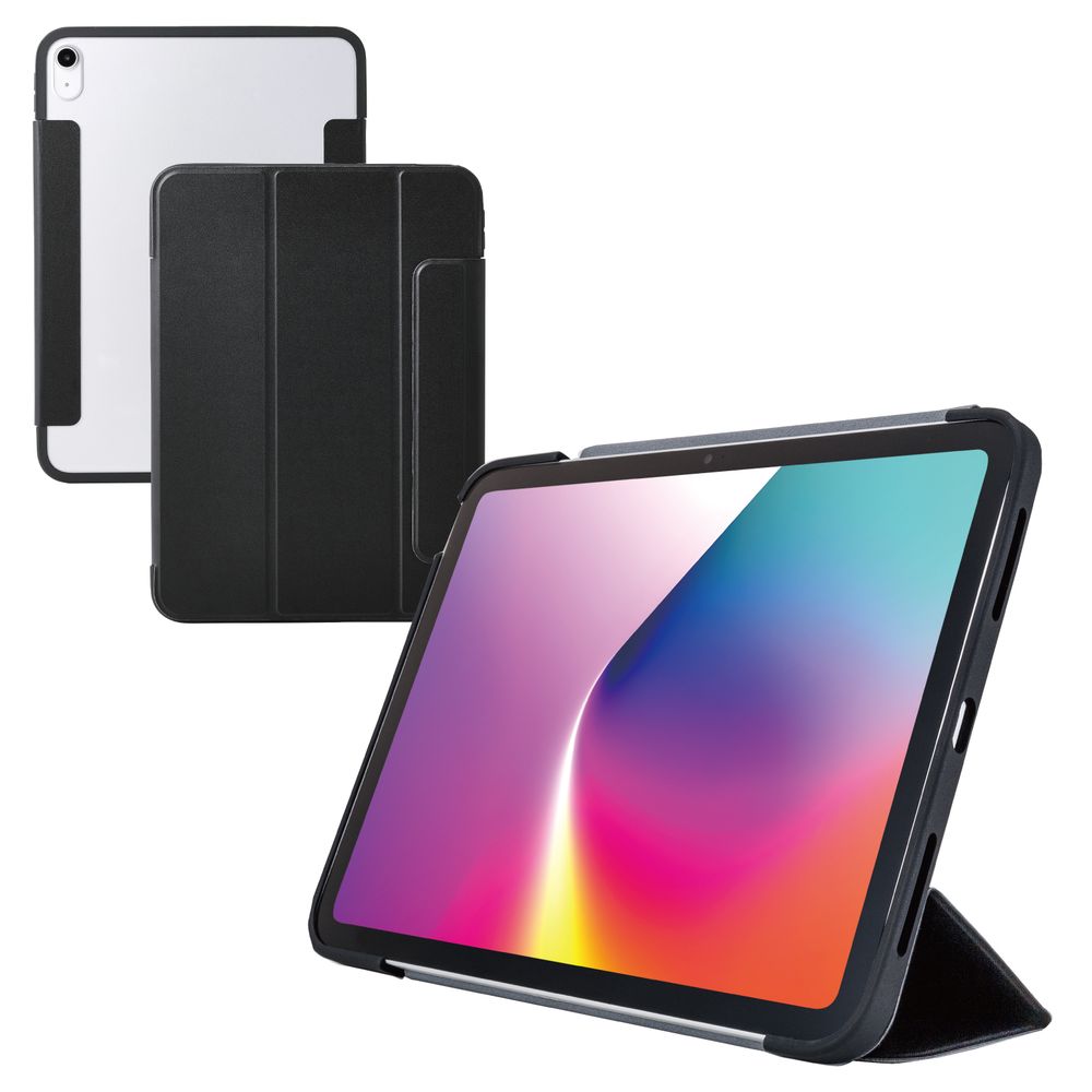 エレコム TB-A25RWVFCBK iPad ケース 11インチ ( A16 ) / 10.9インチ 第10世代 用マグネット式フラップカバー スタンド オートスリープ機能 軽量 薄型 耐衝撃 背面
