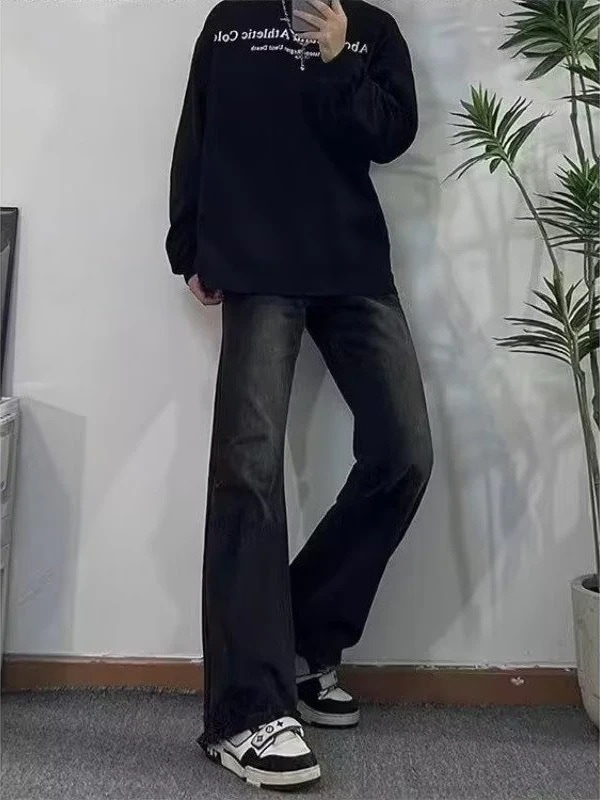 2025 パンツ メンズ 韓国 デニム 黒マイクロフレアジーンズメンズ春秋スリムストレート高級感パンツ高 ストリートパンツ メンズファッション ズボン メンズ