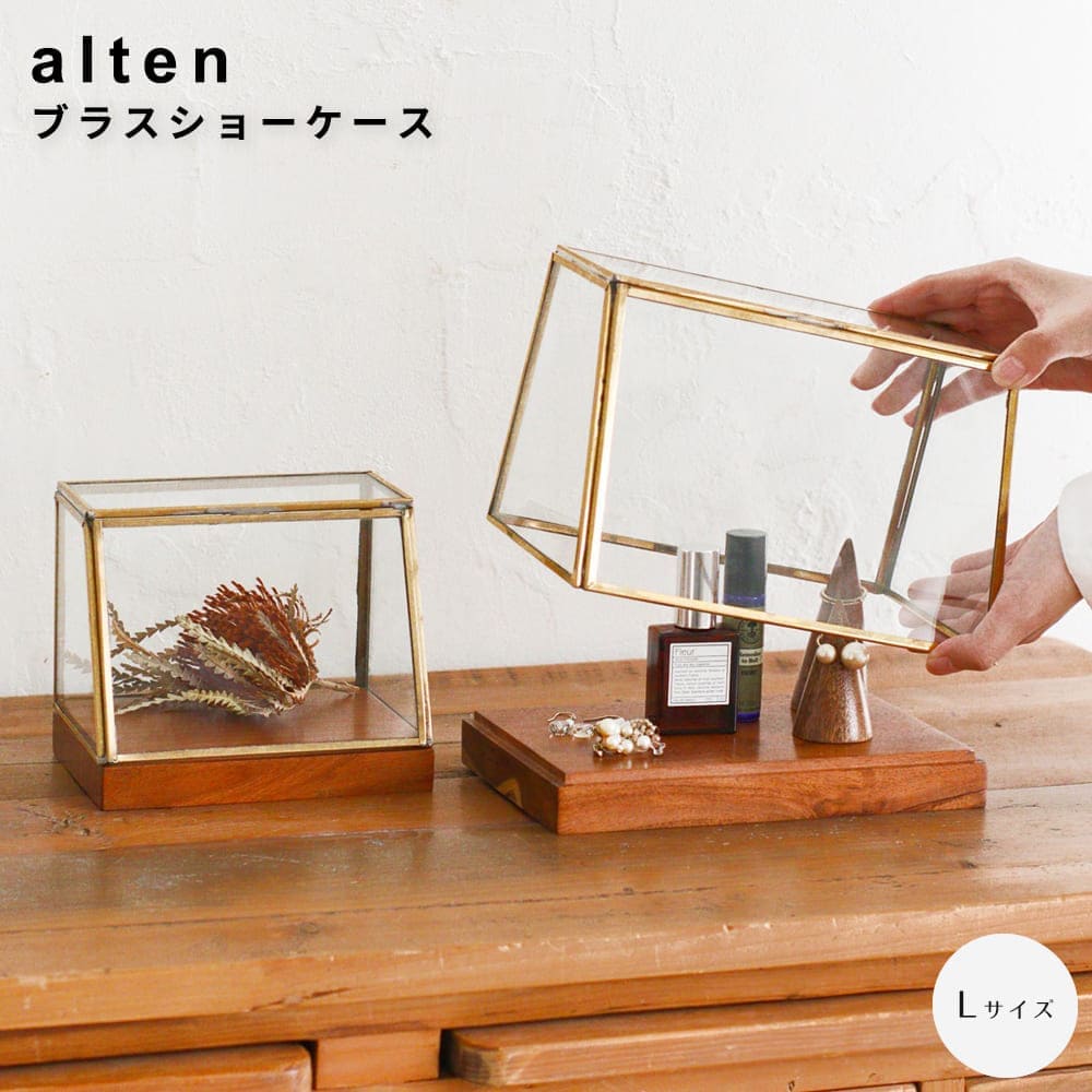 ブラスショーケース　Ｌサイズ　ガラスショーケース　インテリア雑貨　アクセサリー収納　見せる収納　ヴィンテージインテリア