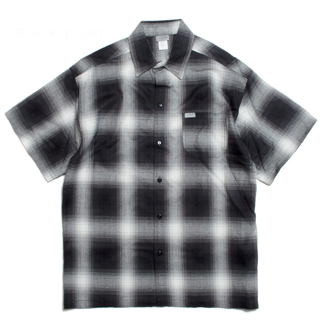 [キャルトップ] Ombre Check S/S Shirts オンブレチェック 半袖 シャツ ART-2000 アメリカ製 (L, BLACK/IVORY)