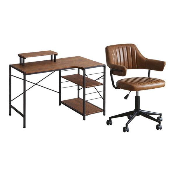 ホームテイスト SH-22-GVSET ヴィンテージ風 ガス圧昇降 デスクチェアセット WA/ブラウン メーカー直送