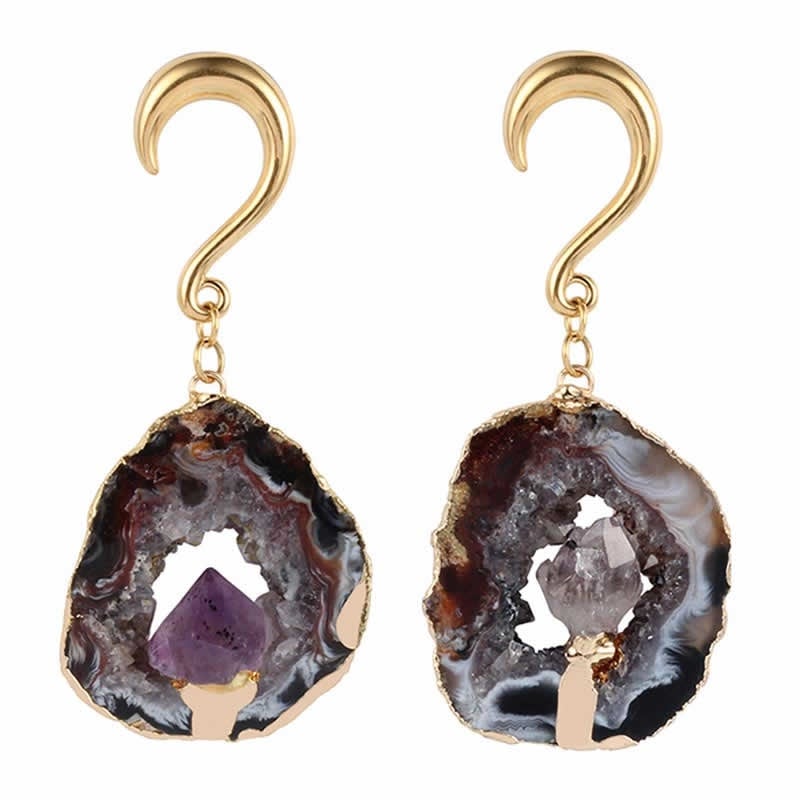 [6G 2G 0G ボディーピアス 天然石] ナチュラルクリスタルフック ボディピアス 1個販売 クリスタル 面白い ステンレス メンズ レディース 男の人 女の人 hd460xxxxxxxx
