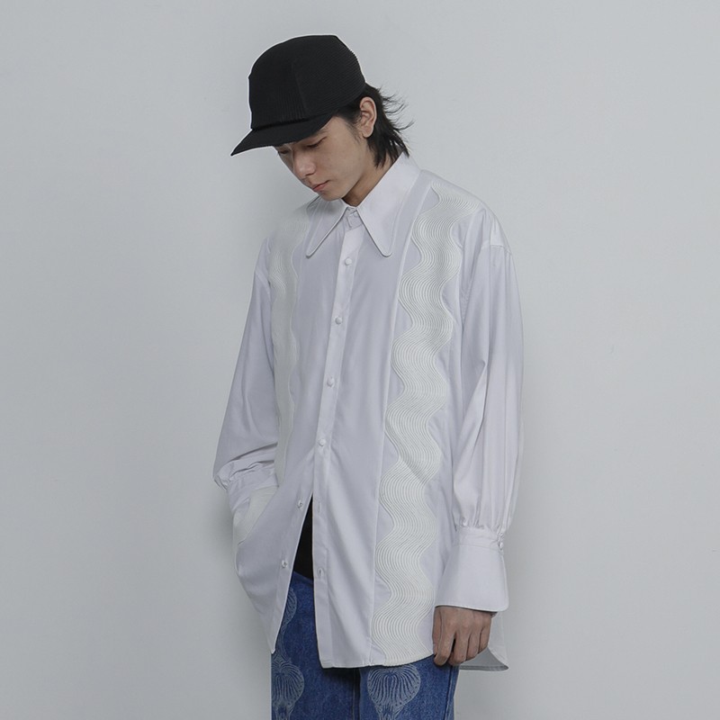 21AW White Wave Shirt ウェーブホワイトストライプシャツ