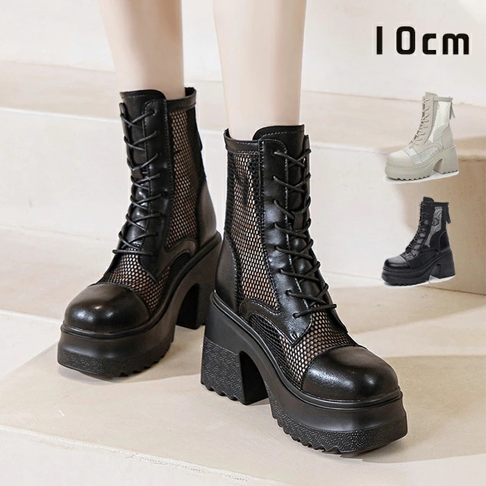 ゆったり サマーブーツ サンダル ハイカット 10cmヒール 美脚 靴 異素材 履きやすい メッシュ ブーツサンダル 通学 切り替え ラウンドトゥ おしゃれ 通勤 ショートブーツ 厚底ブーツ 身長アッ 5,560円