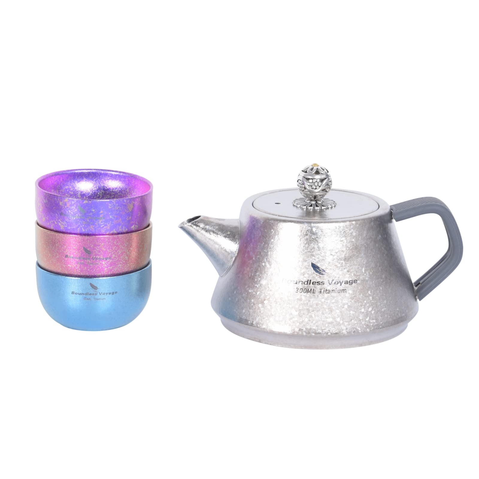 Boundless Voyage チタン急須 湯呑みセット 茶こし付き ティーポット 純チタン製 軽量 サビない 割れない 持ち運びに便利 コンパクト アウトドア キャンプ 茶器 収納袋付き (急須