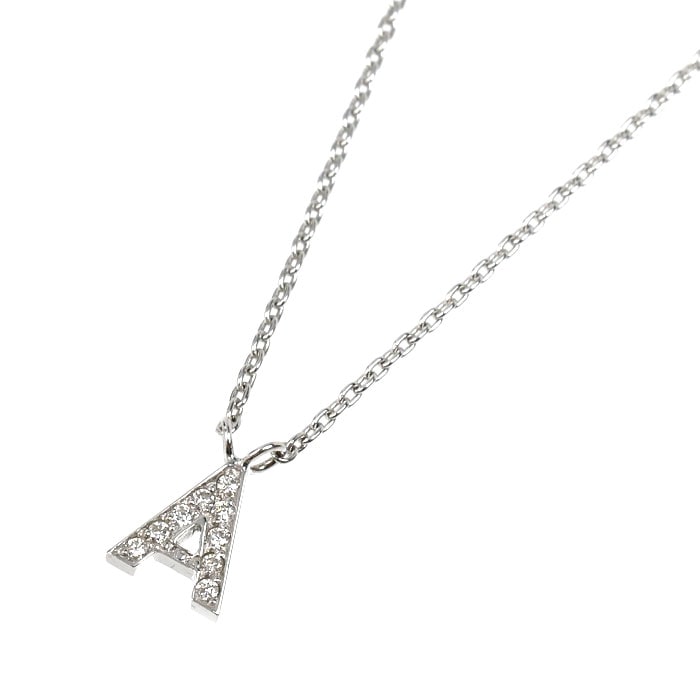 STAR JEWELRY スタージュエリー K18WG ホワイトゴールド イニシャル A ネックレス ダイヤモンド0.04ct 1.9g 39cm レディース 中古 美品