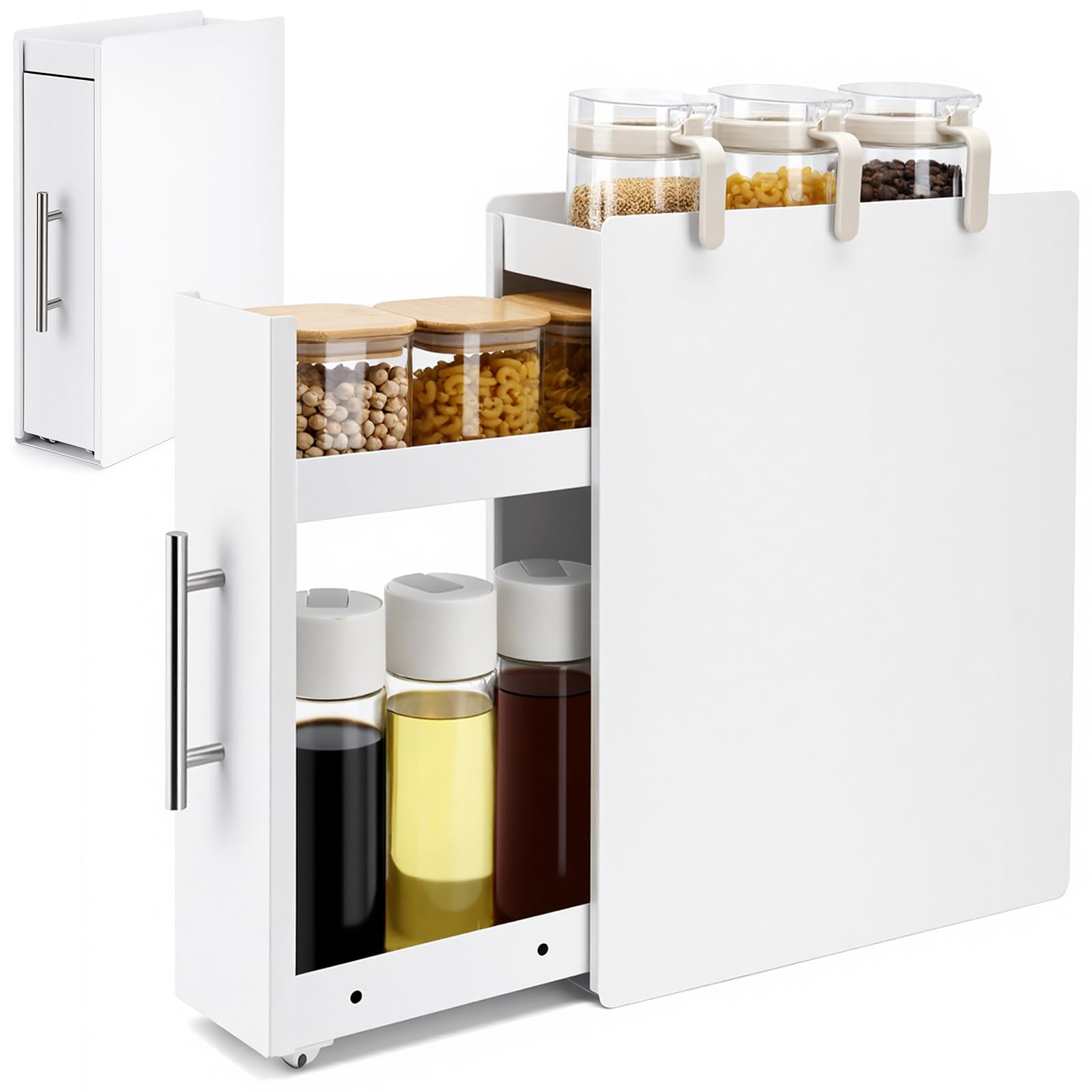隠せる調味料ラック コンロ横収納 W11.5×D35×H46cm スパイスラック キッチンラック 台所用調味料ラック 引き出し式でお手入れ簡単 スチ一ル製でマグネットDIY可能 2段 (ホワイト) (