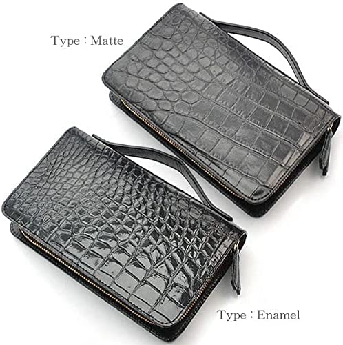 【新規OPEN】【期間限定セール】【激安】【新品未使用】最高級本クロコダイルレザー革　ダブルファスナー式　特殊ミニセカンドバッグ　TC-191　BK　（エナメル）（マット）