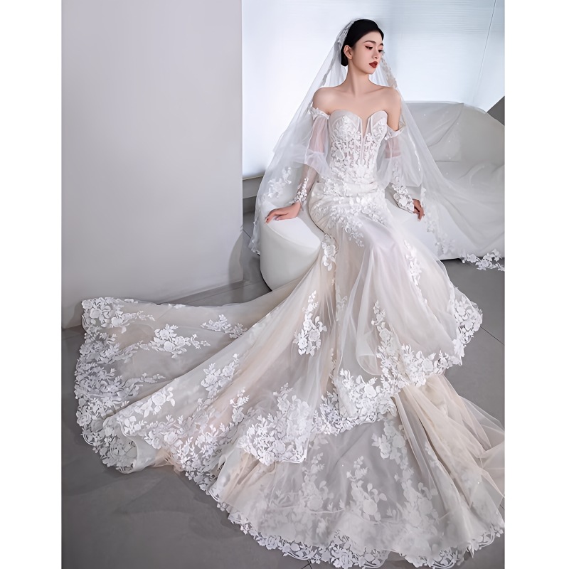 パーティードレス ウェディングドレス 新作 白 レース 高級感 ロングワンピース 結婚式 花嫁 成人式 お呼ばれ ウェディング 演奏会 二次会 前撮り ワンピース ロングドレス