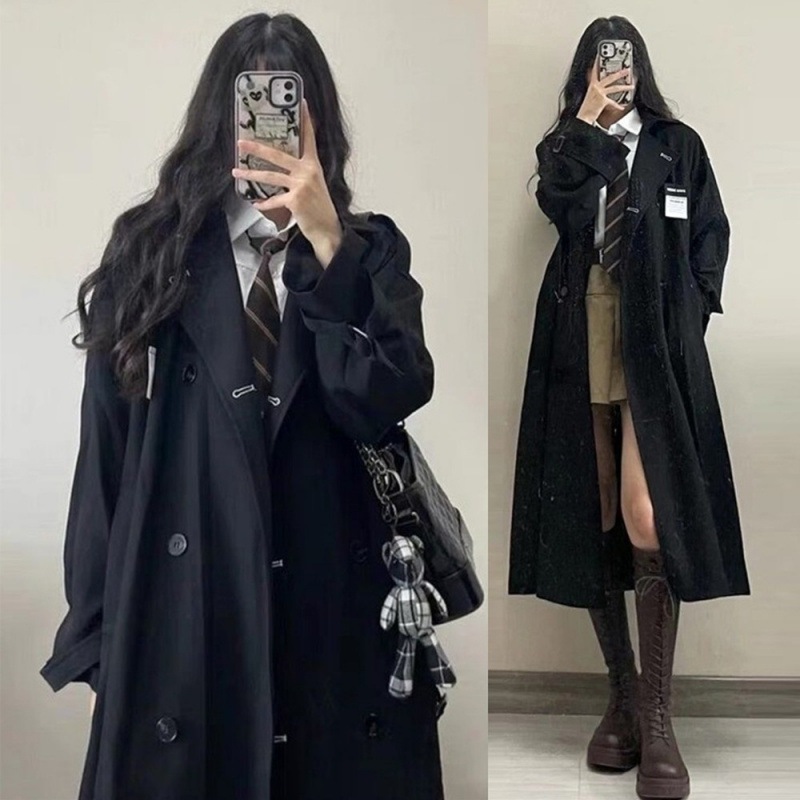 プラスサイズファットmmブラックハイエンドウインドブレーカー女性の秋と冬ミッドレングスカレッジスタイルスーツコートジャケット200ポンド