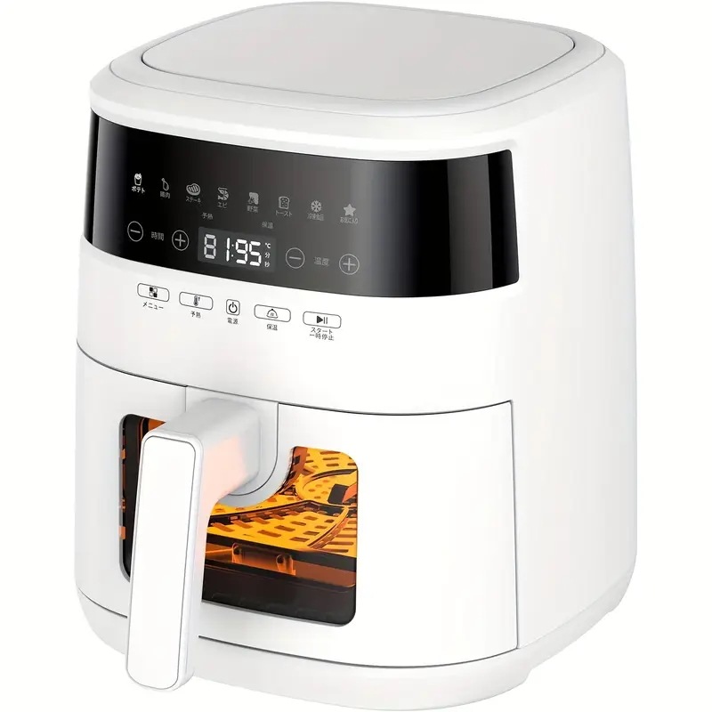 4.2L 大容量 1～4人用 可視窓付き エアフライヤー 日本式レシピ タッチパネル ノンフライヤーマシン 揚げ物 調理済み食品用フライヤー ホワイト