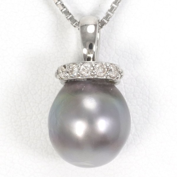 K18 18金 WG ネックレス パール(真珠) ダイヤ 0.07 ジュエリー 中古