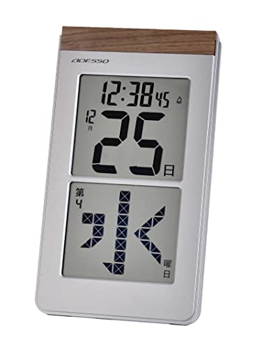 (アデッソ) 日めくり電波時計 デジタル 置き掛け兼用 メガ曜日 日付表示 シルバー HM-301